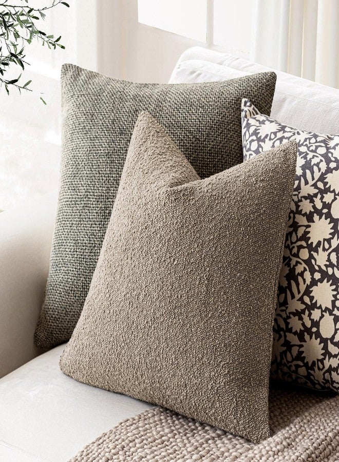 Foindtower Pack of 2, Decorative Textured Boucle Throw Pillow Covers Neutral Accent Solid Pillow Cases Soft Couch Cushion Case for Chair Sofa Bedroom Living Room Home Decor 22x22 Inch Light Khaki Tan - Image 5